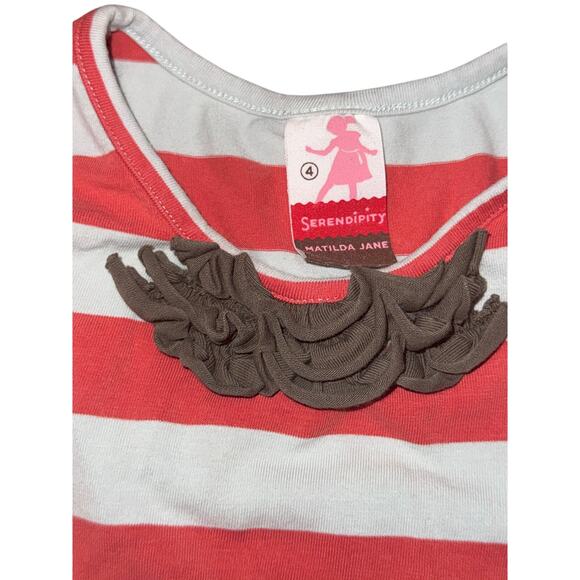 Matilda Jane Serendipity Peppermint Lap Dress Size 4 Red Stripe Ruffle Hem - Picture 4 of 7